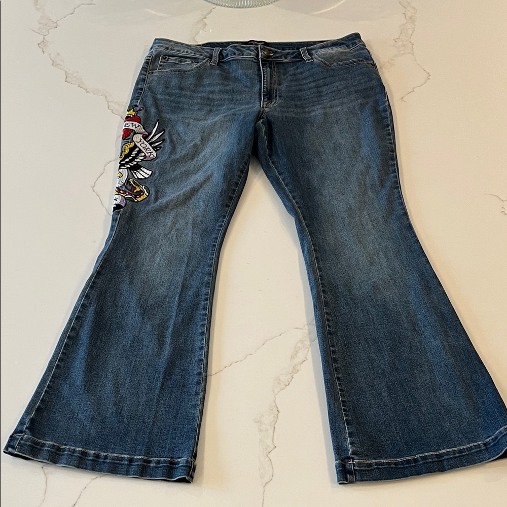 Ed Hardy NYC EAGLE SLIM FLARE Embroidery JEANS size 34 Y2k - Picture 9 of 12